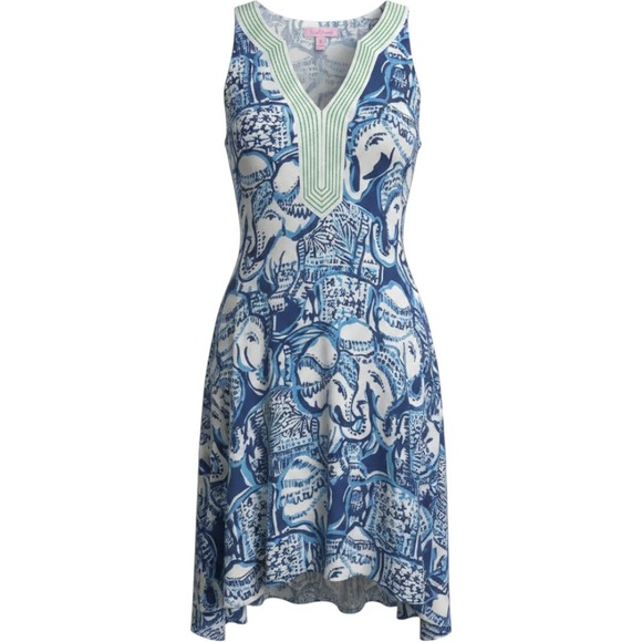 Lilly Pulitzer Dresses & Skirts - Lilly Pulitzer Achelle‎ Keep On Trunkin Elephant Swing Dress Womens M Blue